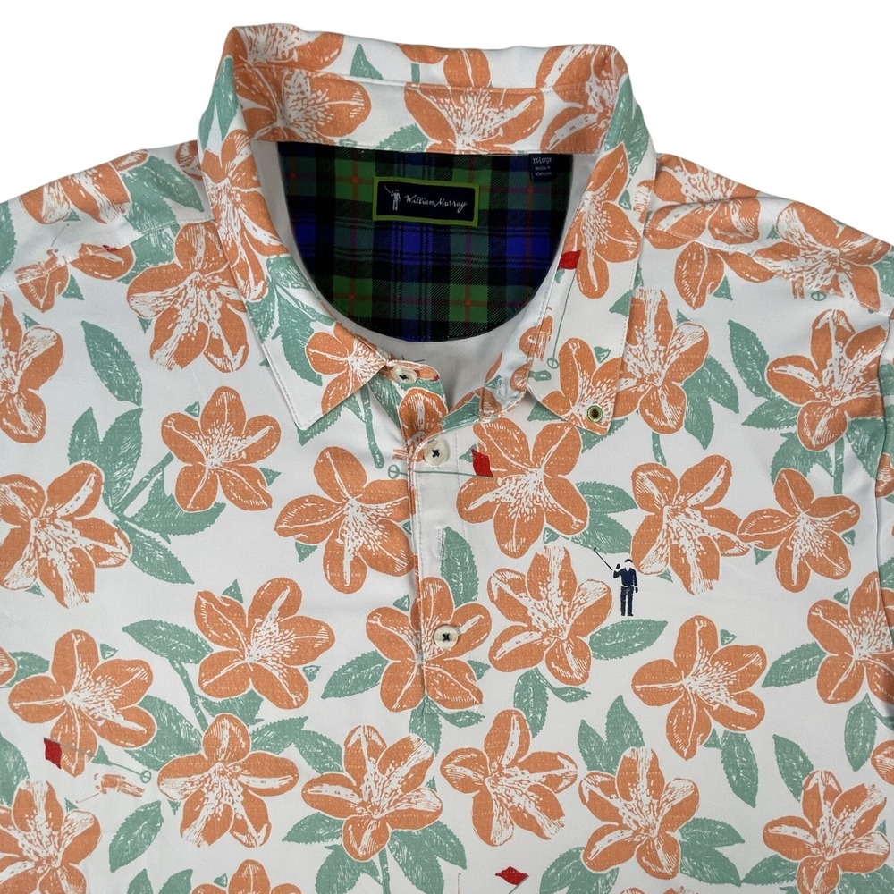 William Murray Polo Mens XXL White Orange Azalea Golf Shirt Short Sleeve Floral